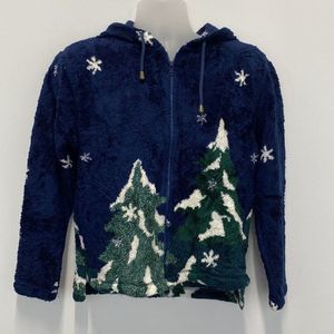 Winona Ugly Blue Christmas Zip Up Jacket Size S